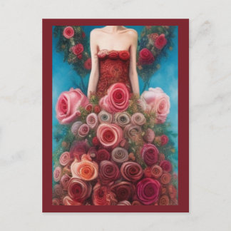 Cartão Postal Fantasy Rosas vermelhas Casamento Gótico de vestid