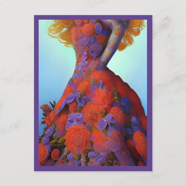 Cartão Postal Fantasy Rosas vermelhas Casamento Gótico Noiva (Frente)