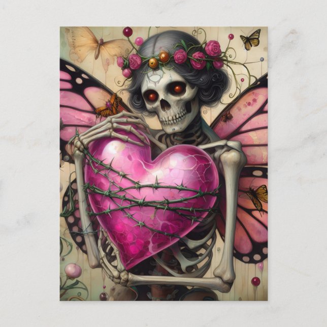 Cartão Postal Fantasy Skeleton With Barbed Wire Heart (Frente)