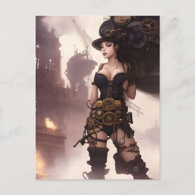 Cartão Postal Fantasy Steampunk Mulher (Frente)