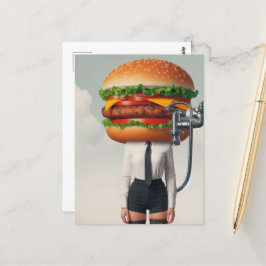 Cartão Postal Fantasy Surreal Cheeseburger Mulher