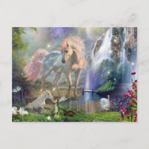 Cartão Postal Fantasy Unicorn Mãe e Bebê