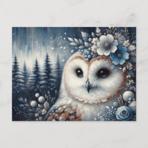 Cartão Postal Fantasy White Owl Winter Wonderland