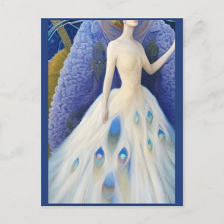 Cartão Postal Fantasy White Peacock Weding Fashion Diva P