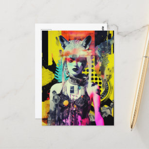 Cartão Postal Fantasy Woman and Animal Collage
