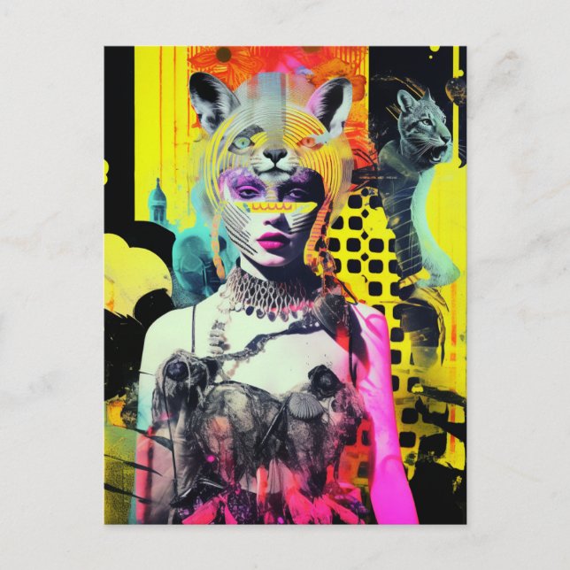 Cartão Postal Fantasy Woman and Animal Collage (Frente)