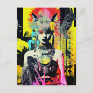 Cartão Postal Fantasy Woman and Animal Collage
