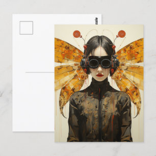 Cartão Postal Fantasy Woman e Orange Insect Wings Scifi AI Art