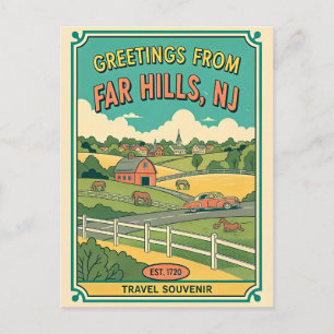 Cartão Postal Far Hills NJ Viagem Retro Colorida Anos 50