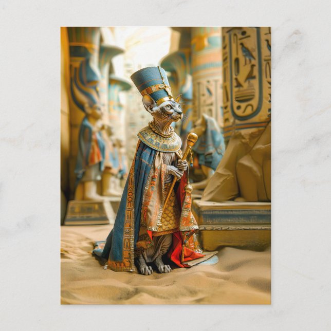 Cartão Postal Faraó de gato sem cabelo com coroa (Frente)
