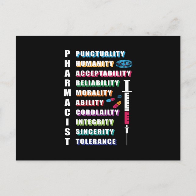 Cartão Postal Farmacêutico Citando Farmacêuticos Técnicos de Far (Frente)