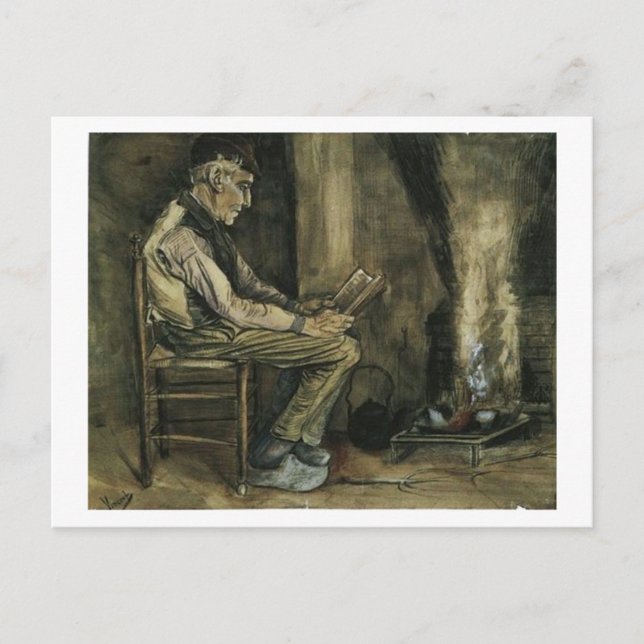 Cartão Postal Farmer na Fireside Reading, Vincent van Gogh (Frente)