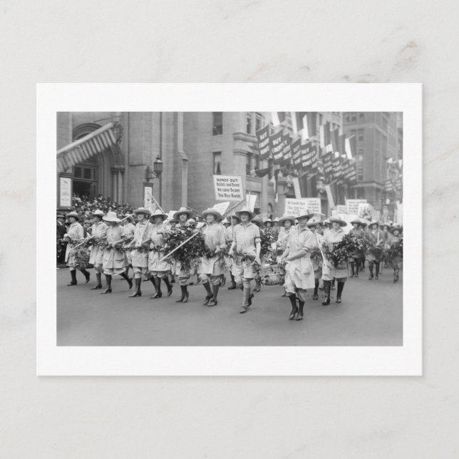 Cartão Postal Farmerettes vende obrigações WW1, 1910 (Frente)