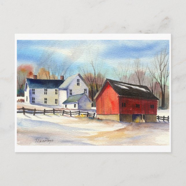 Cartão Postal Farmhouse e Red Barn (Frente)