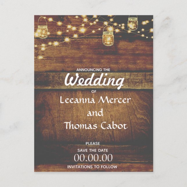 Cartão Postal Farmhouse Glam Salve a Data Rustic Postal (Frente)