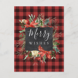 Cartão Postal Farmhouse Russo Black Red Check Xadrez Natal