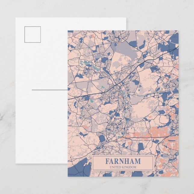 Cartão Postal Farnham Reino Unido Mapa da Cidade Ventilada Viage (Frente/Verso)