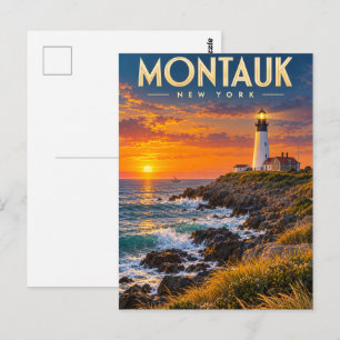 Cartão Postal Faro de Montauk Point ao Pôr do Sol Nova York