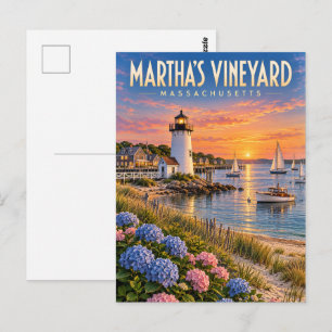 Cartão Postal Faro do Pôr do Sol Martha's Vineyard Massachusetts