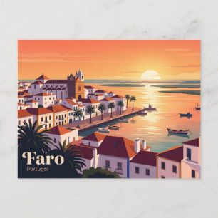 Cartão Postal Faro, Portugal, pôr do sol