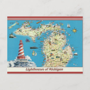 Cartão Postal Faróis Vintage de Michigan
