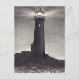 Cartão Postal Farol à noite iluminando uma luz de navegação