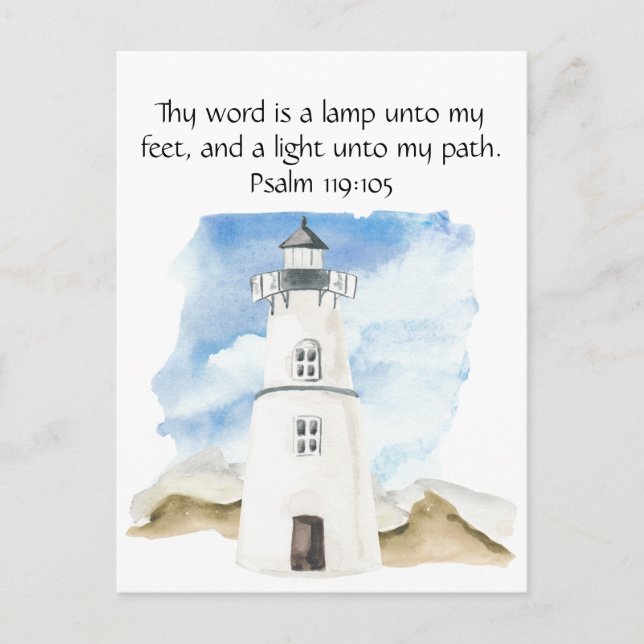 Cartão Postal Farol Azul Céu Azul Simples Psalm Watercolor (Frente)