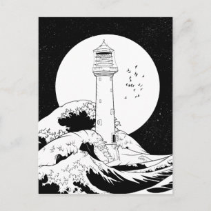 Cartão Postal Farol Bell Rock preto e branco