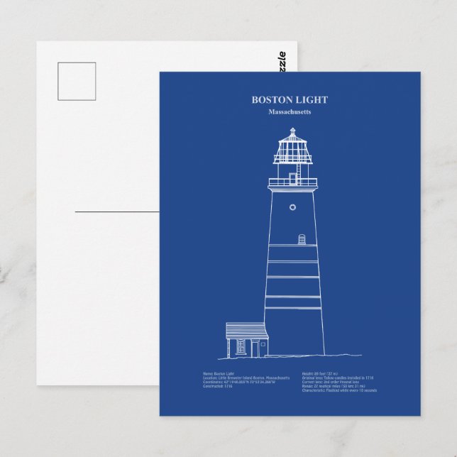 Cartão Postal Farol Boston Light - Massachusetts – AD (Frente/Verso)