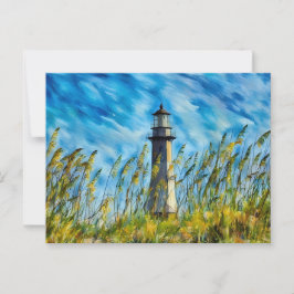 Cartão Postal Farol com aveia marinha e céu dramático