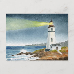 Cartão Postal Farol Costeiro com Feixe de Luz