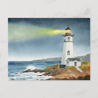 Cartão Postal Farol Costeiro com Feixe de Luz