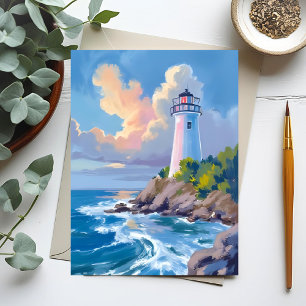 Cartão Postal Farol Costeiro   Ondas do Mar Oceano Azul