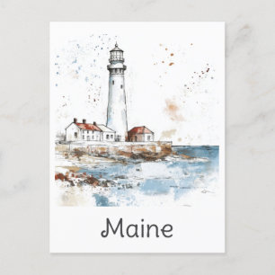 Cartão Postal Farol da Costa do Maine em Aquarela Viagem