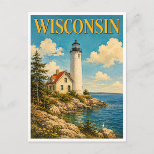 Cartão Postal Farol da Ilha de Cana Wisconsin GeoSaga