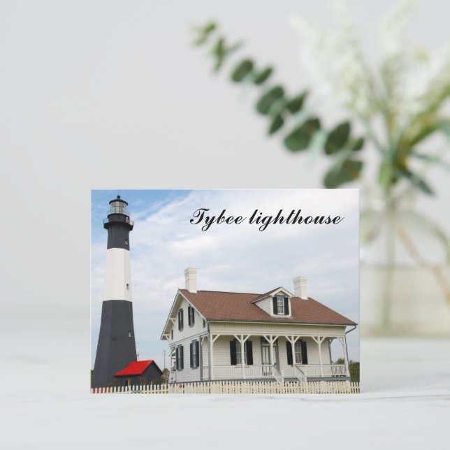 Cartão postal farol da ilha Tybee (Em pé/Frente)