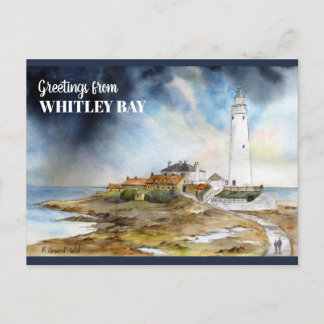 Cartão Postal Farol da rua Mary em Whitley Bay Watercolor