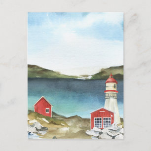Cartão Postal Farol das montanhas do oceano de aquarelas