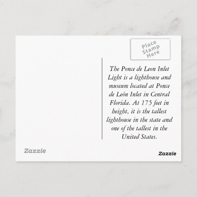 Cartão Postal Farol de admissão Ponce de Leon (Verso)
