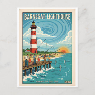 Cartão Postal Farol de Barnegat Nova Jersey Retro Pesca anos 60