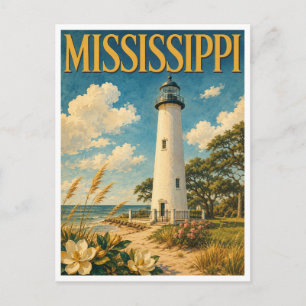 Cartão Postal Farol de Biloxi Mississippi GeoSaga