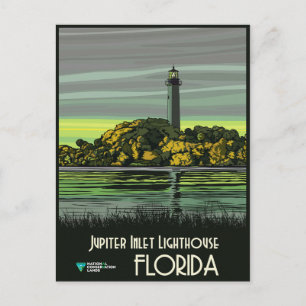 Cartão Postal Farol de entrada de Júpiter da Vintage Florida