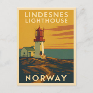 Cartão Postal Farol de Lindesnes de Viagens vintage Retro, Norue