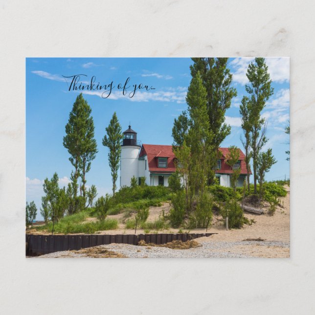Cartão Postal Farol de Point Betsie Pensando em Você (Frente)