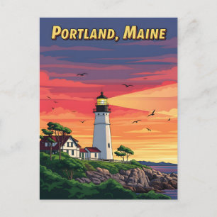 Cartão Postal Farol de Portland Maine no pôr do sol
