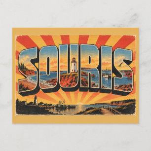 Cartão Postal Farol de Souris PEI Porto de Areia Vermelha Arte