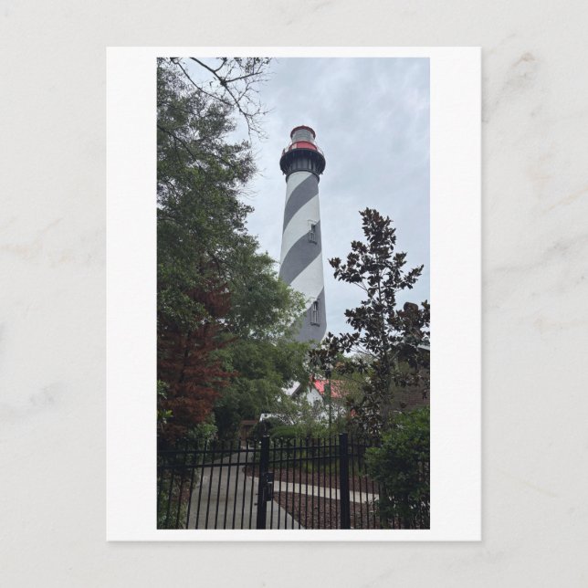 Cartão Postal Farol de St. Augustine Torre Preta e Branca (Frente)