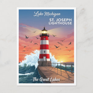 Cartão Postal Farol de St. Joseph no Lago Michigan