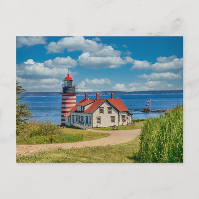 Cartão Postal Farol de West Quoddy Head, Lubec, Maine (Frente)