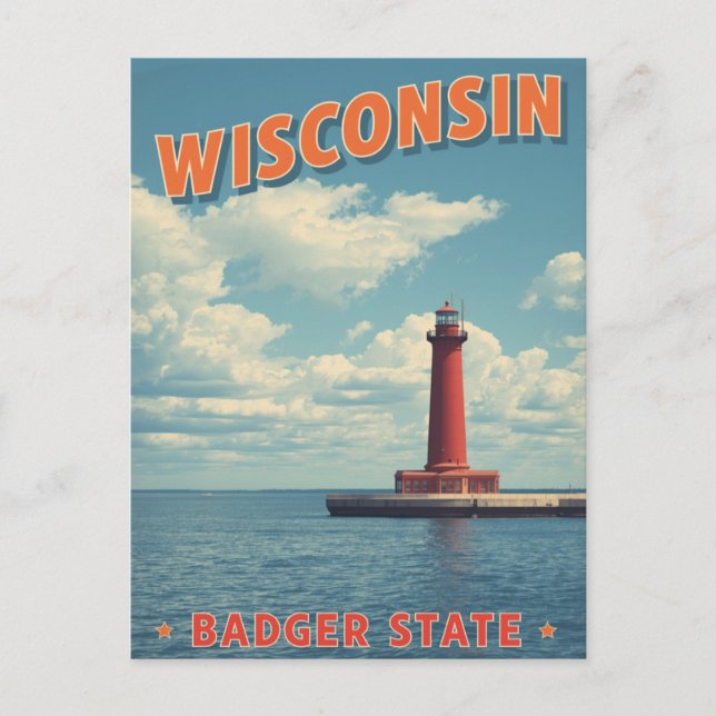 Cartão Postal Farol de Wisconsin Vintage (Frente)